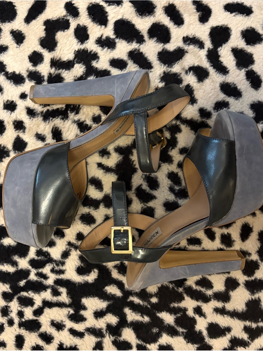 Steve Madden Blue Patent and Blue Faux Suede Platform Heels